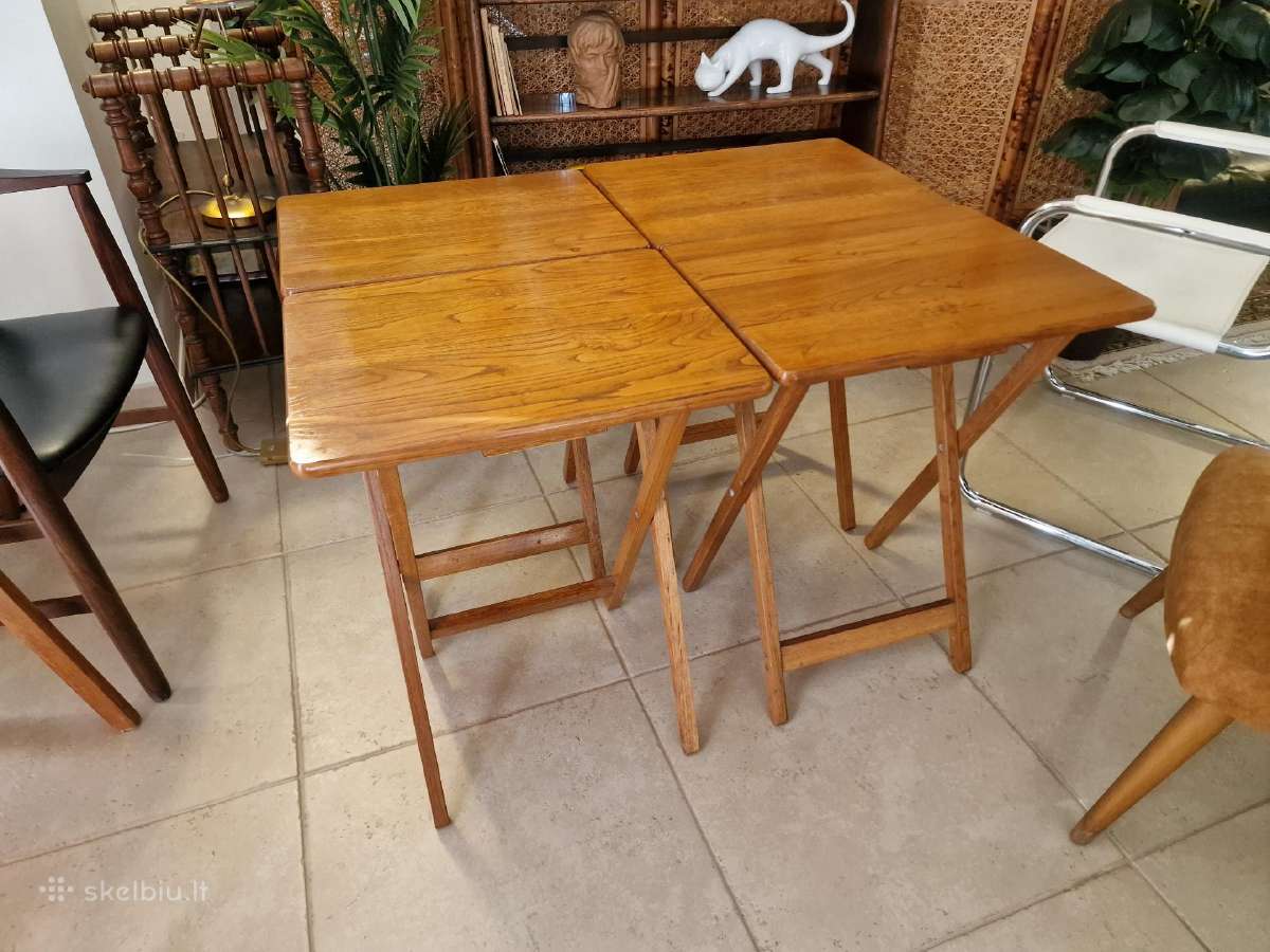 Vintažinis mid century ąžuolinių staliukų kompl. - nuotraukos Nr. 23