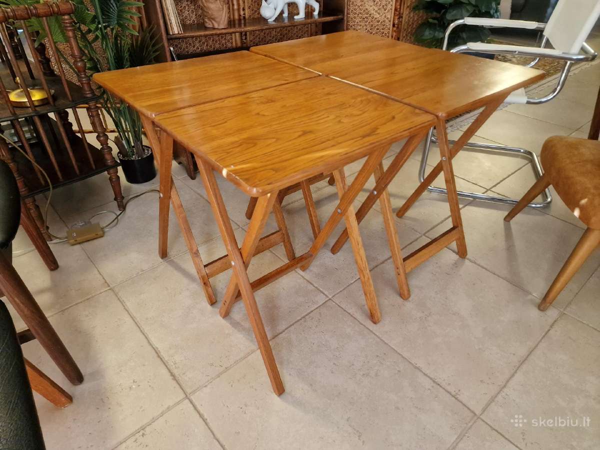 Vintažinis mid century ąžuolinių staliukų kompl. - nuotraukos Nr. 24