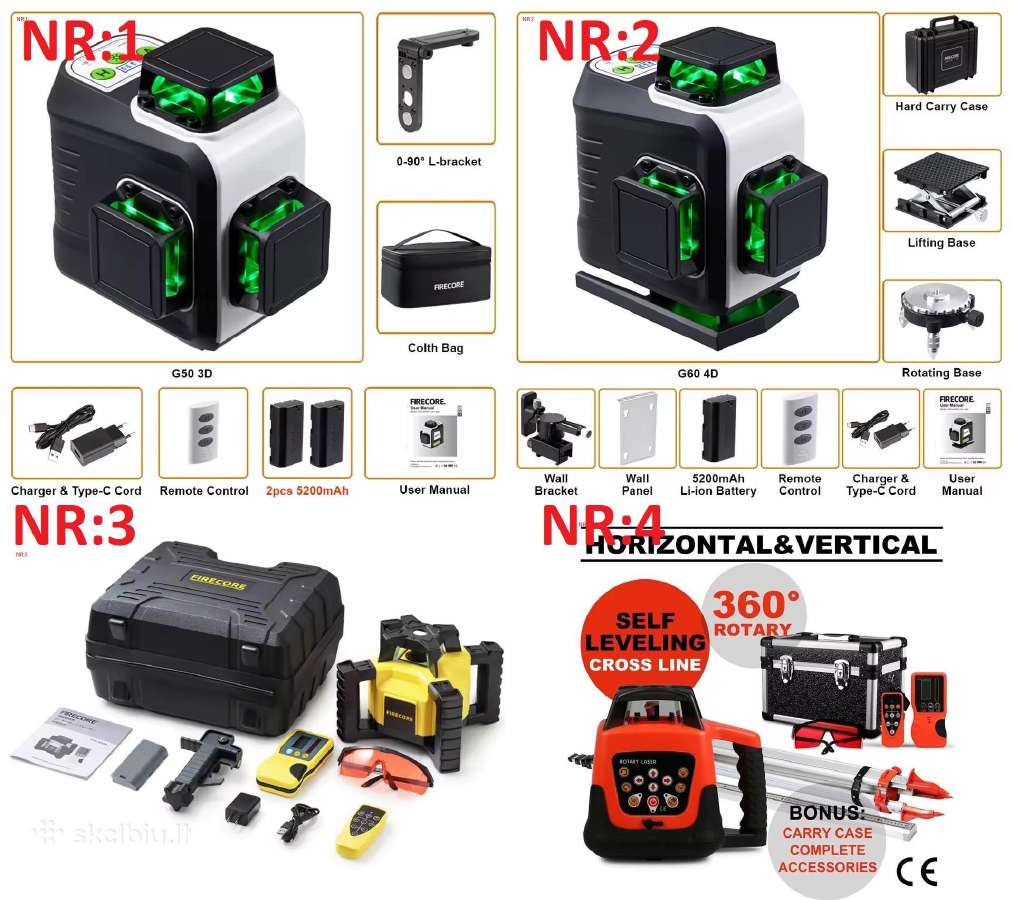Lazerinis nivelyras Firecore 3D/4d, Vevor, Priedai