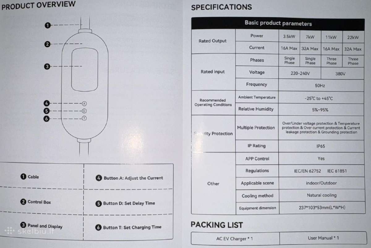 Elektromobilių kroviklis 11kw Type2 3 fazės +Apps - nuotraukos Nr. 6