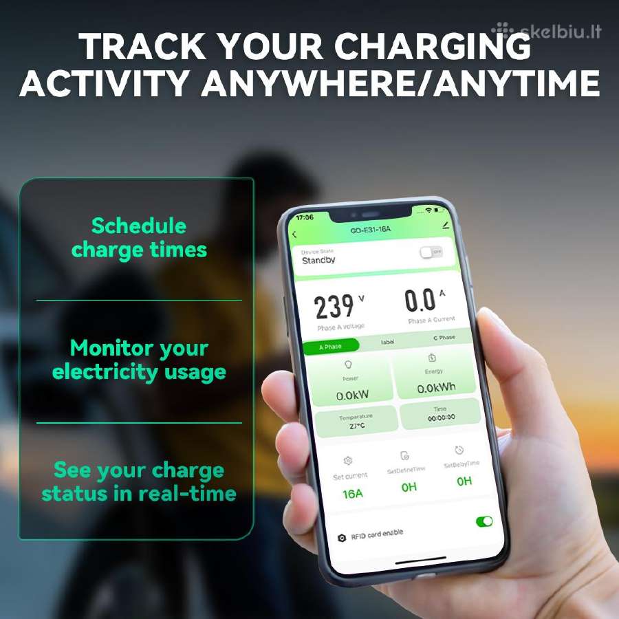 Elektromobilių kroviklis 11kw Type2 3 fazės +Apps - nuotraukos Nr. 7