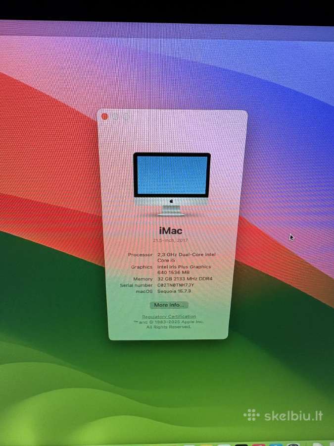 Apple iMac 2017 i5/32gb/1tb SSD/ 21.5 inc - nuotraukos Nr. 2