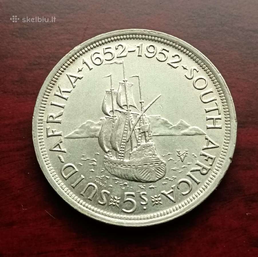 1952 m. Pietų Afrikos 5 šilingų sidabrinė moneta.