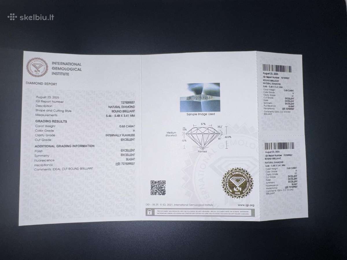 0.63ct natūralus deimantas H If 3ex - nuotraukos Nr. 3