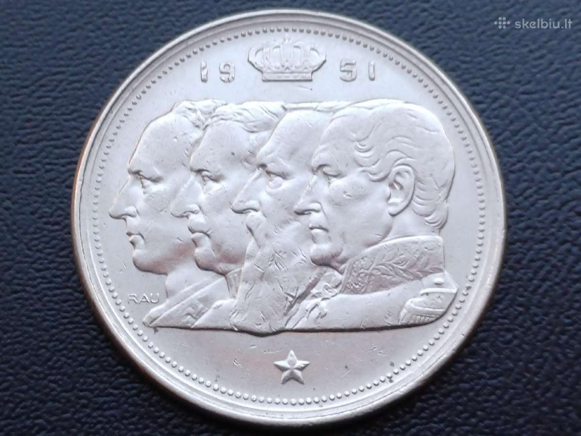100 frankų 1951m. Belgija sidabras - nuotraukos Nr. 2