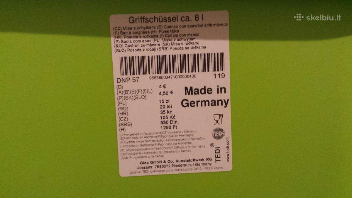 Plastikinis pailgas dubuo su rankenom.8 litrai - nuotraukos Nr. 3