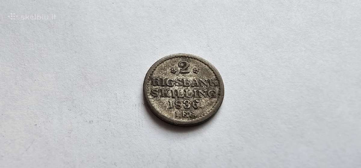 1836 2 skilingai Norvegija , reta