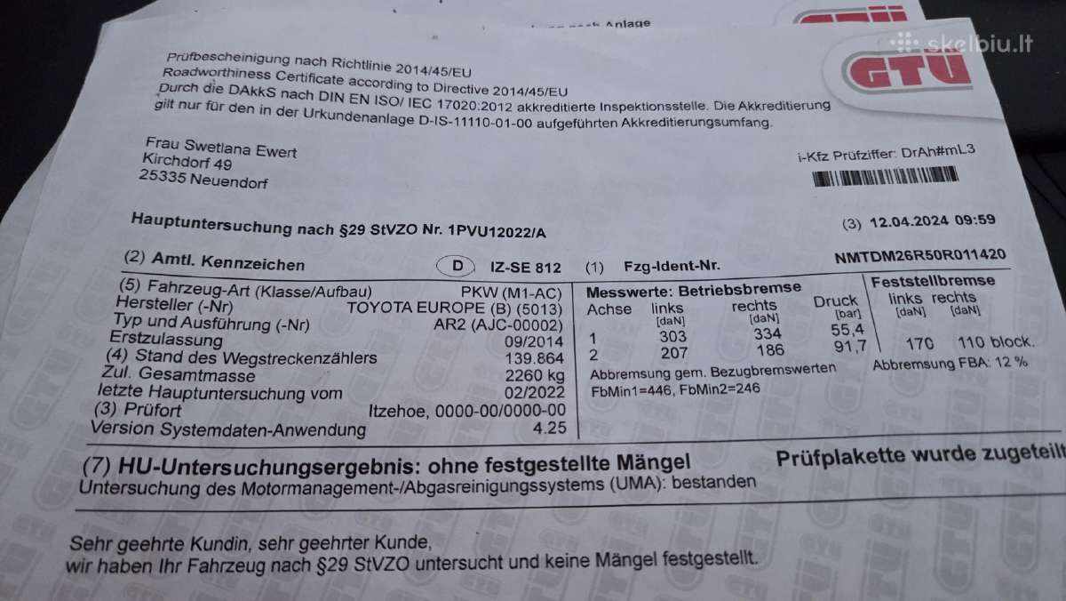 Toyota Verso 2014-09, tik 155000 km,ta-2m 7990 Eur - nuotraukos Nr. 21