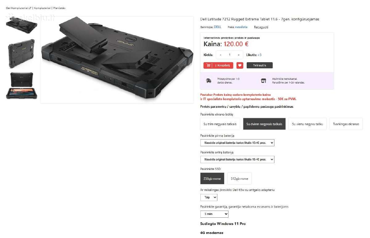 Dell 7212 Rugged su baterijom tik 120€ su PVM