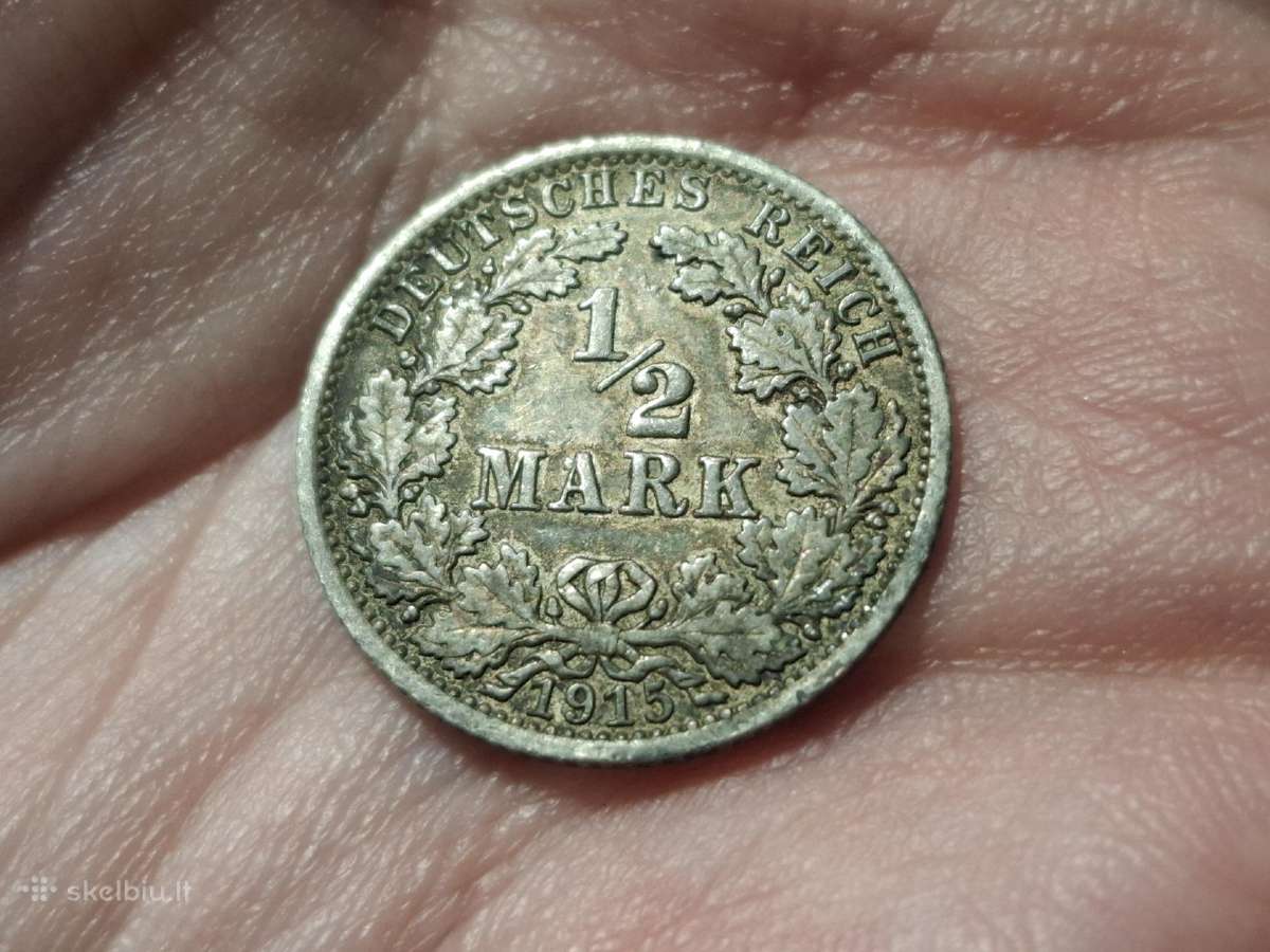 Vokietija 1/2 mark 1915 sidabras