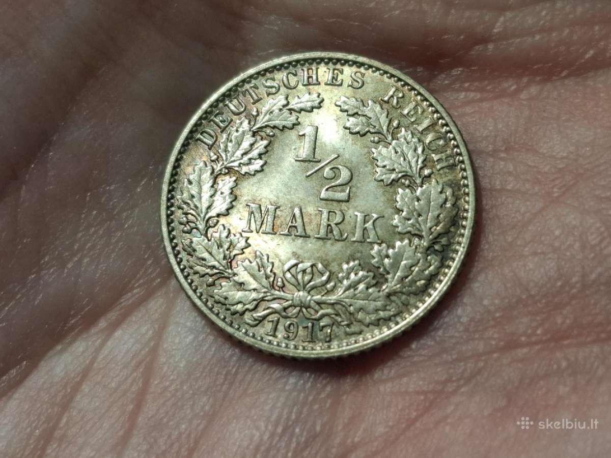 Vokietija 1/2 mark 1917 E sidabras