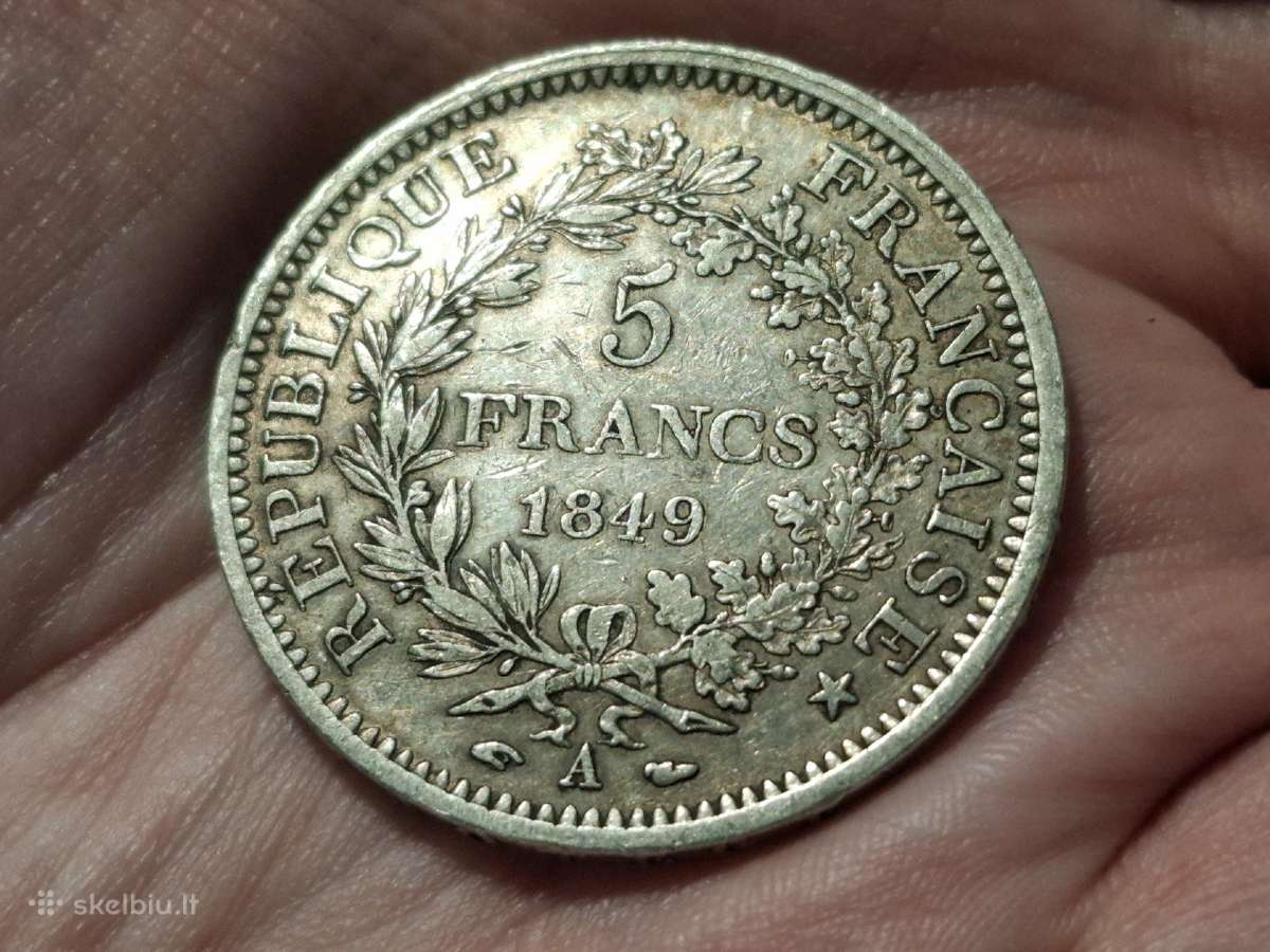 Prancūzija 5 frankai 1849 sidabras