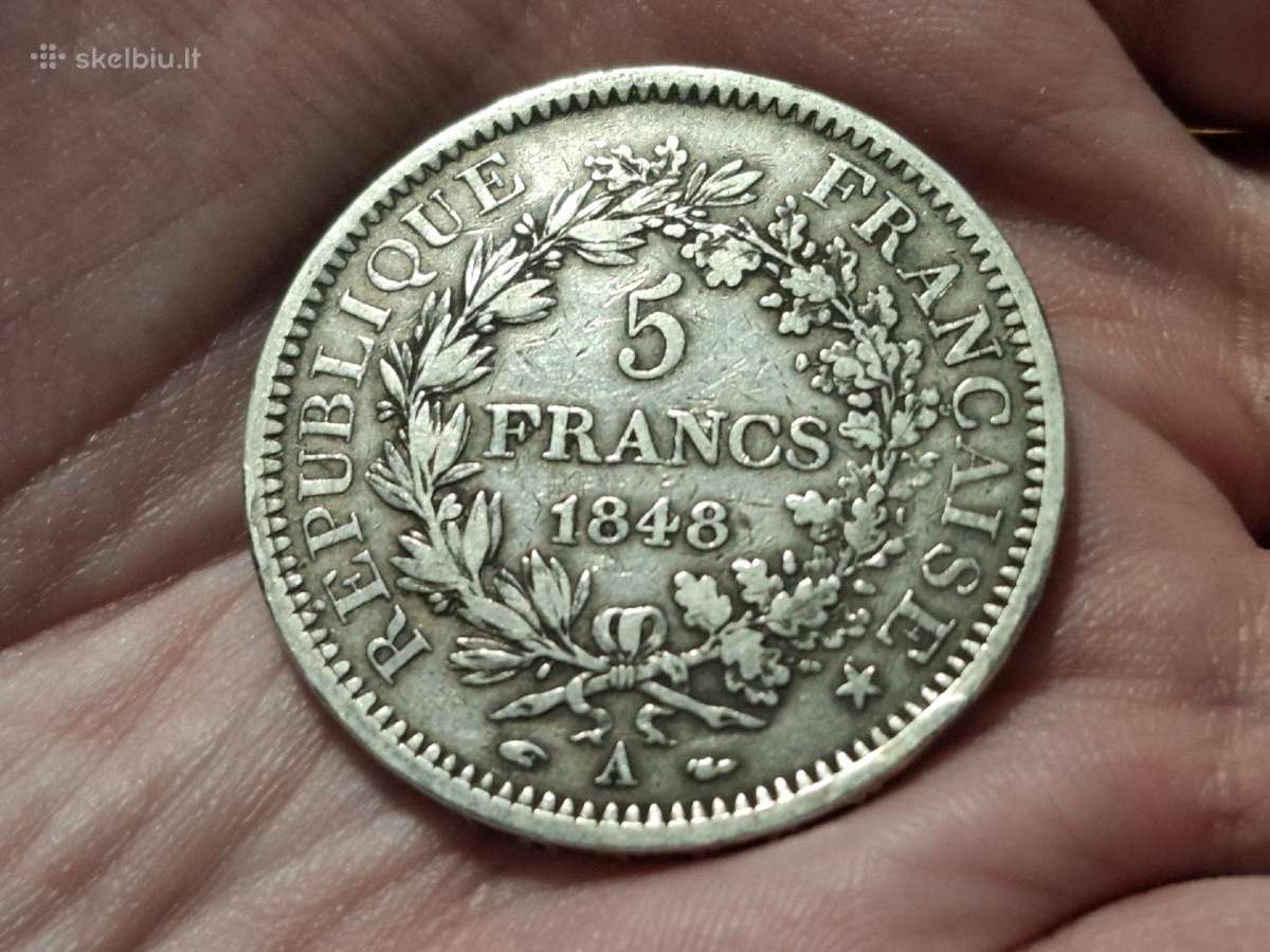 Prancūzija 5 frankai 1848 sidabras