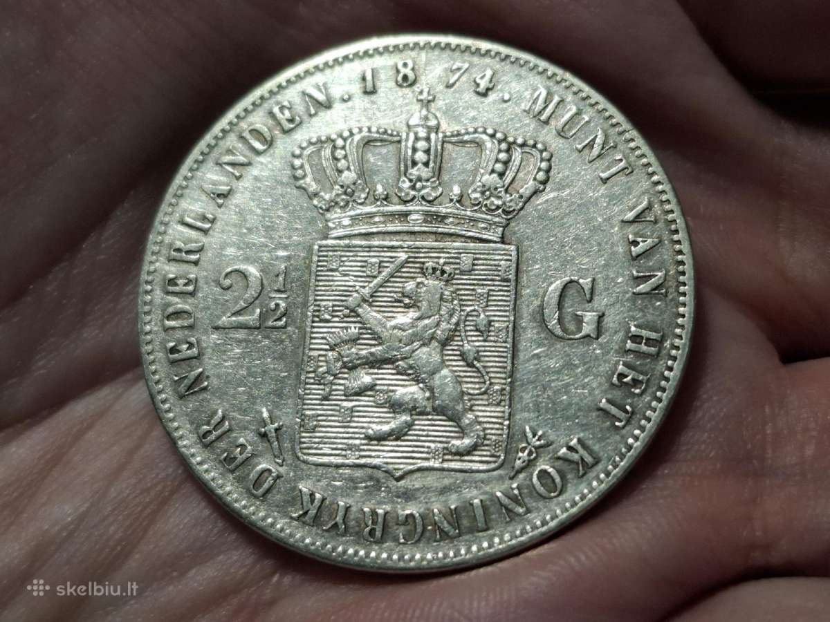 Nyderlandai 2 1/2 guldeno 1874 sidabras
