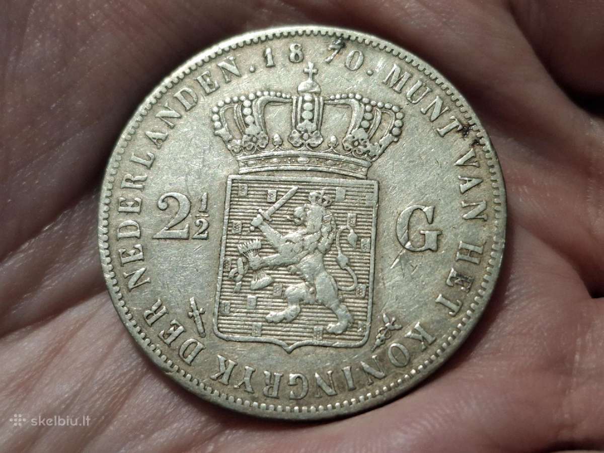 Nyderlandai 2 1/2 guldeno 1870 sidabras