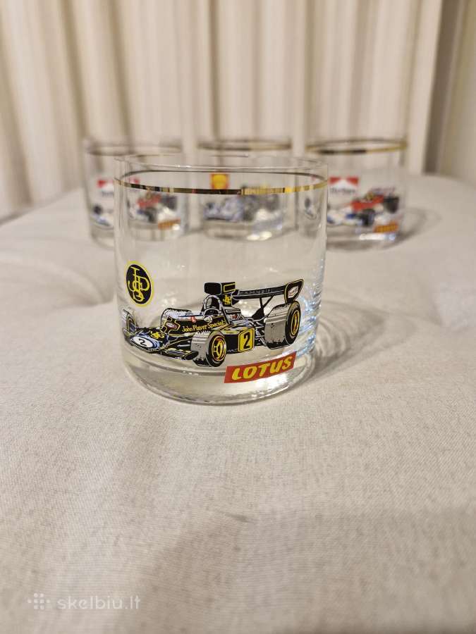 Vintažiniai Formula 1 F1 reklaminiai stikliukai