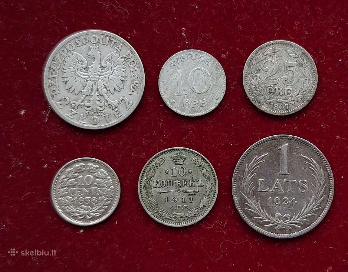 Sidabrinės monetos 6 vnt.