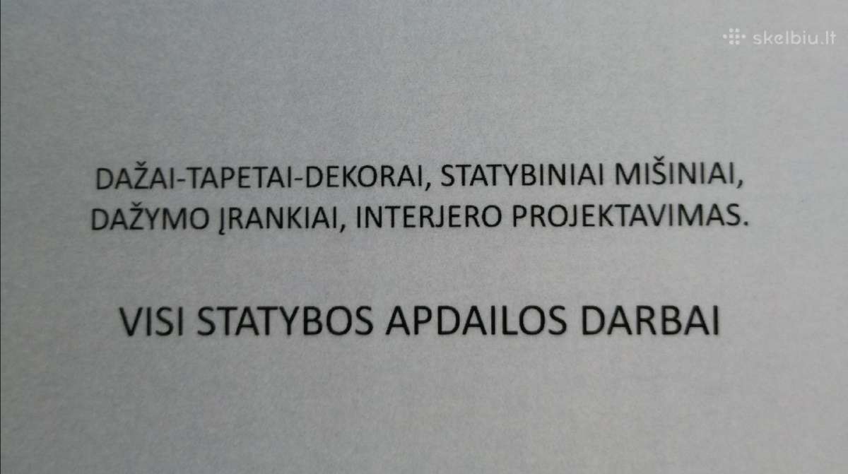 Apdailos darbai:sienų dažymas,tapetavimas,dekoravi - nuotraukos Nr. 33