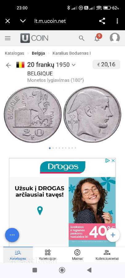 Belgija sidabrinė moneta