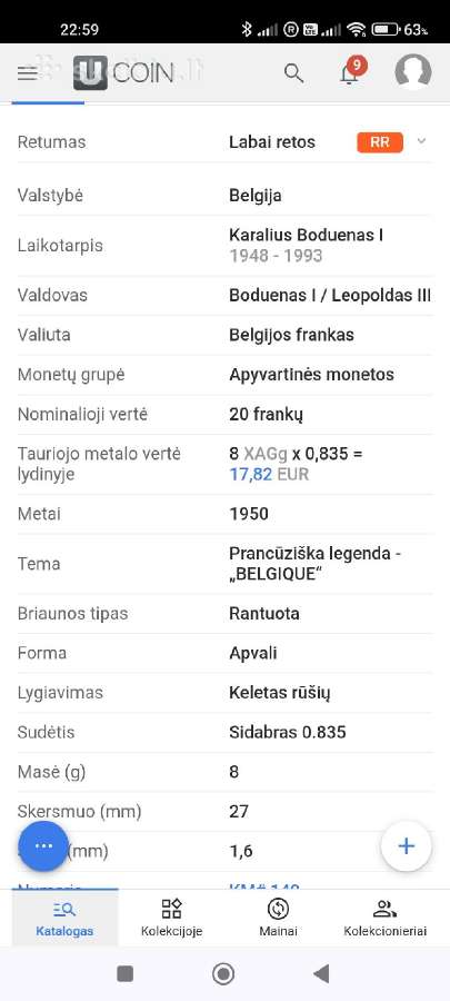 Belgija sidabrinė moneta - nuotraukos Nr. 2