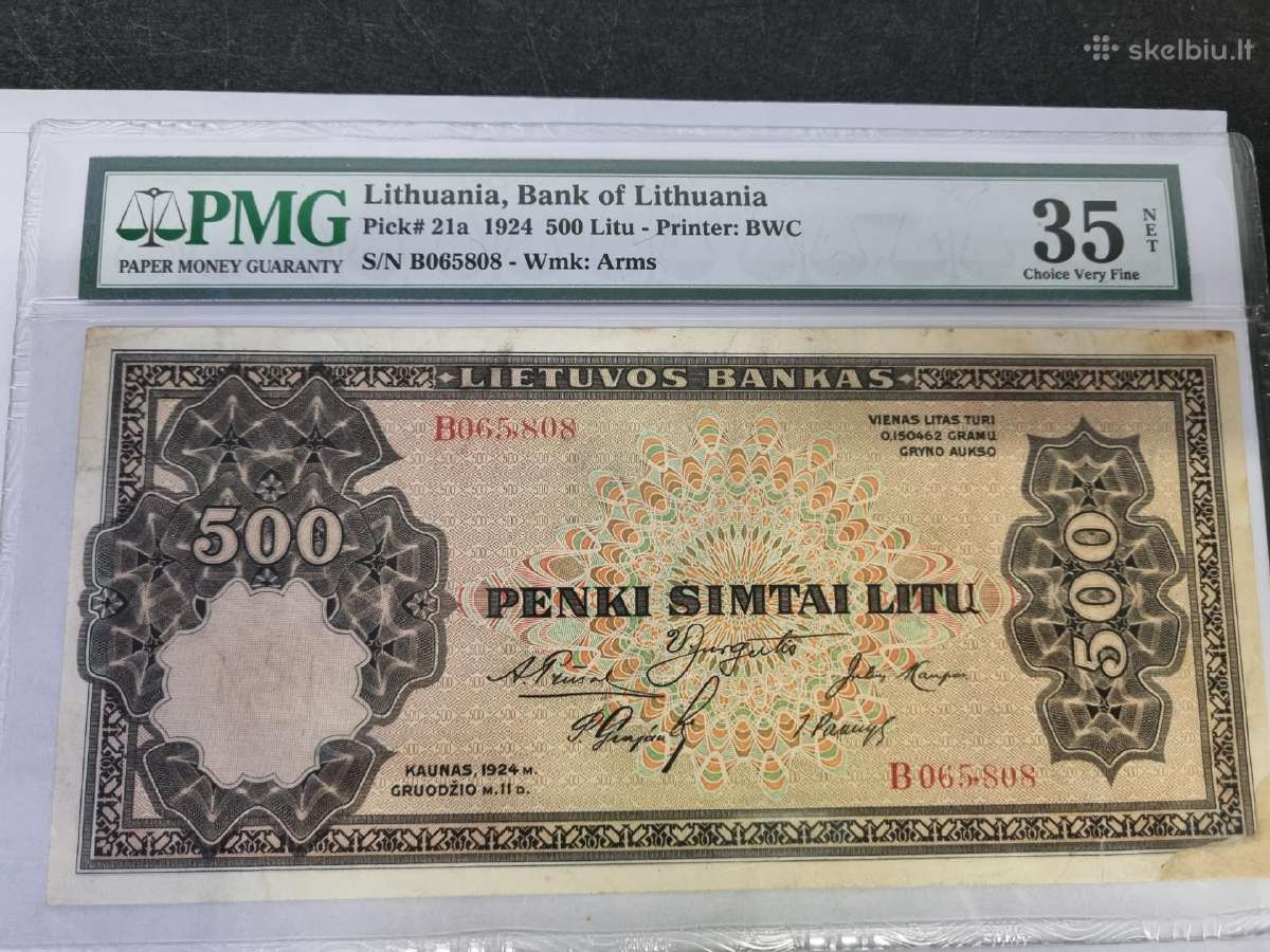 Parduodu 500 litų 1924 metų, Pmg35.