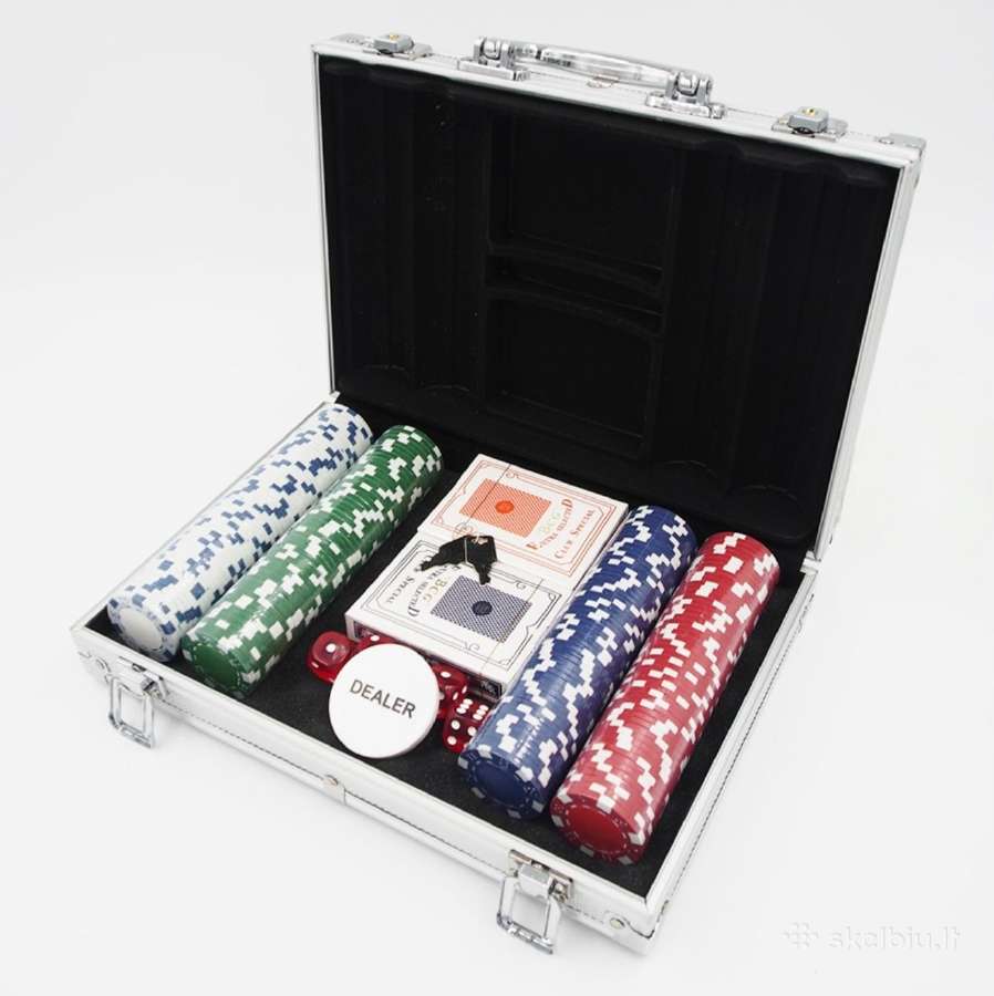 Pokerio rinkinys kortomis žetonais lagaminas Poker