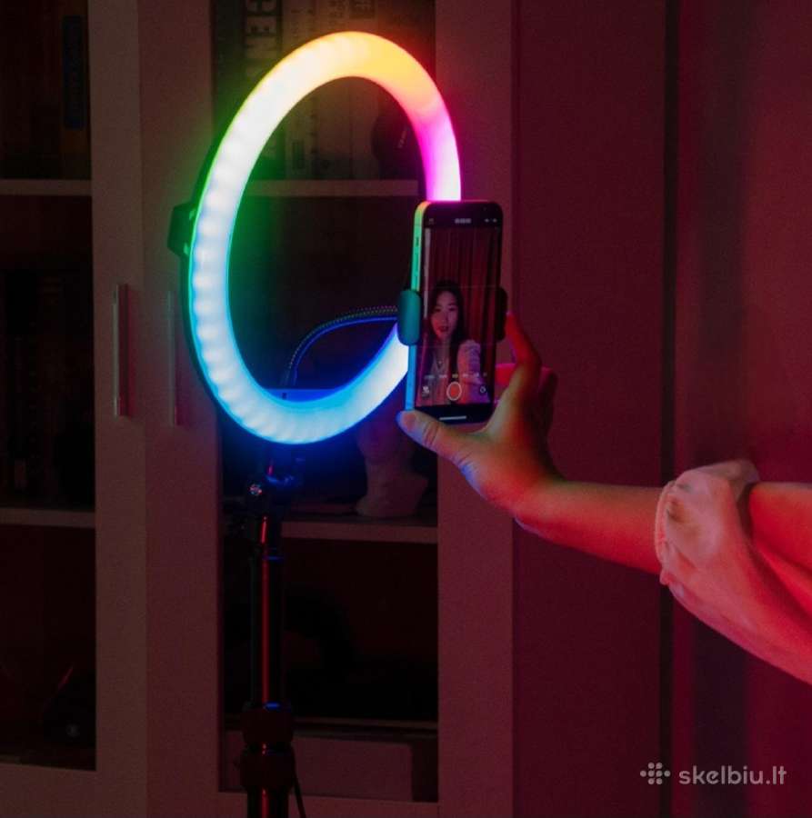 Spalvota Rgb LED žiedinė lempa su stovu 170 cm