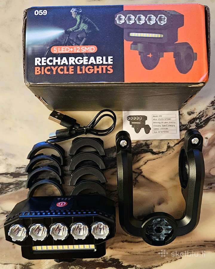 Dviračio LED kraunamas žibintas 5led +12smd