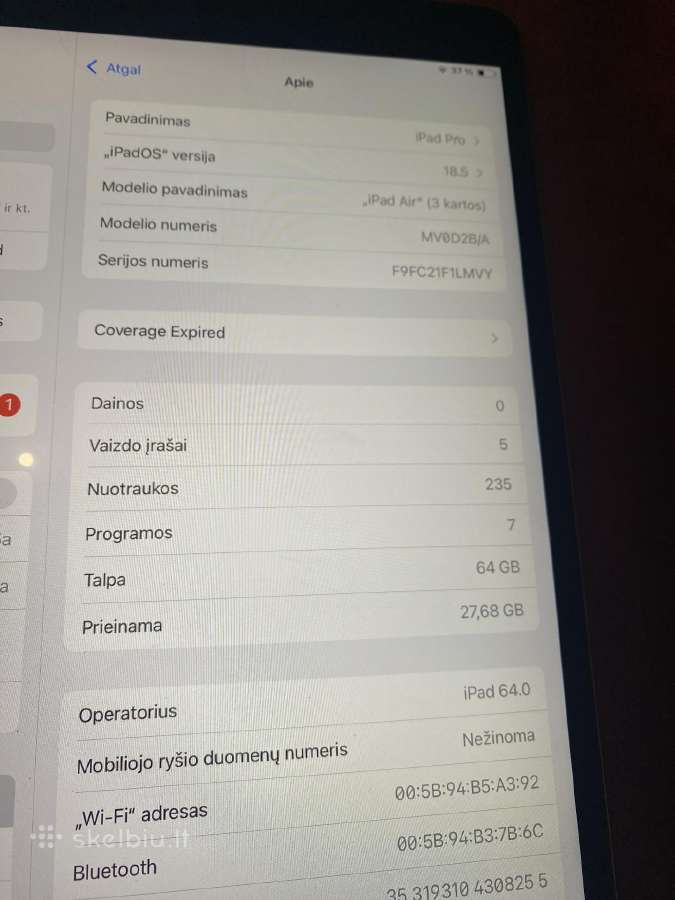 Apple iPad Air 3 64 GB A2123 su sim kortele - nuotraukos Nr. 3