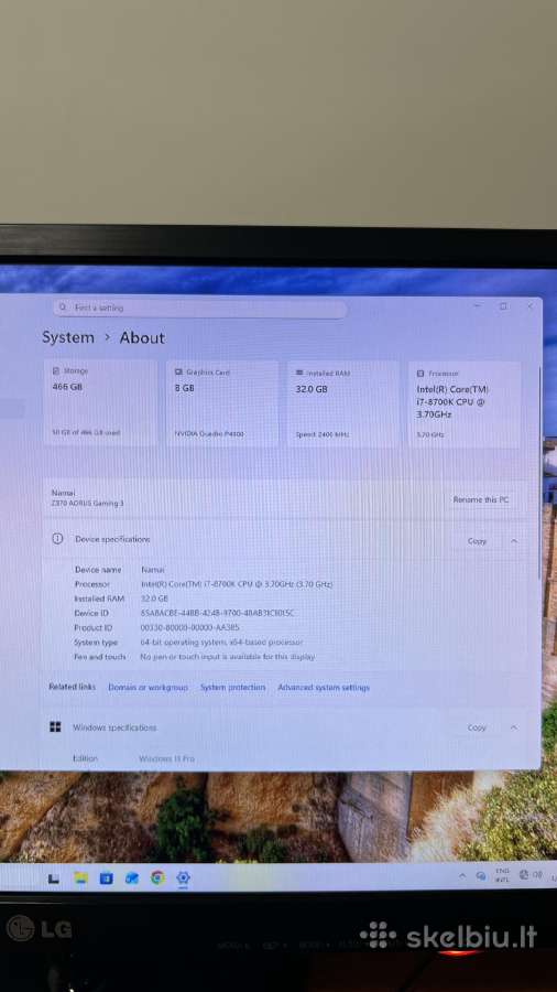 Darbui/žaidimams i7/quadro P4000/32gb RAM/500gb - nuotraukos Nr. 8