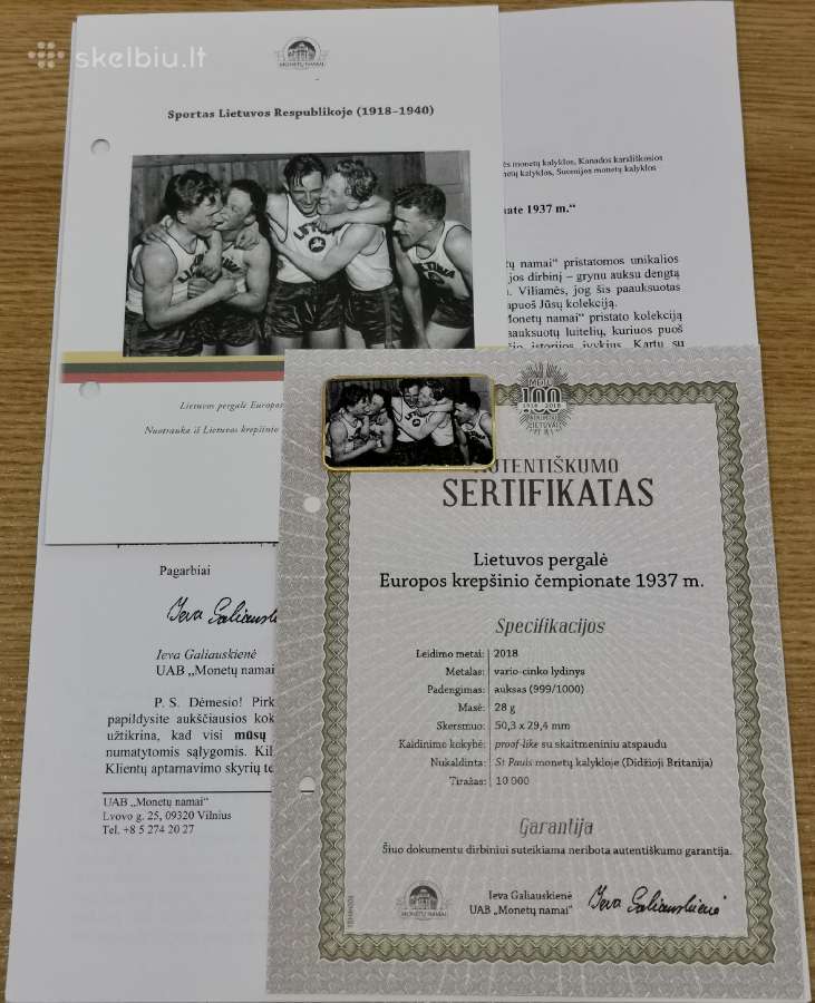 Medalis Lietuvos pergalė Europos krepšinio čmp1937