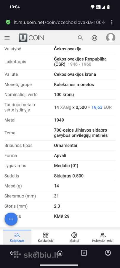 Unc Moneta . Sidabras . Čekoslovakija 1949 m. - nuotraukos Nr. 3