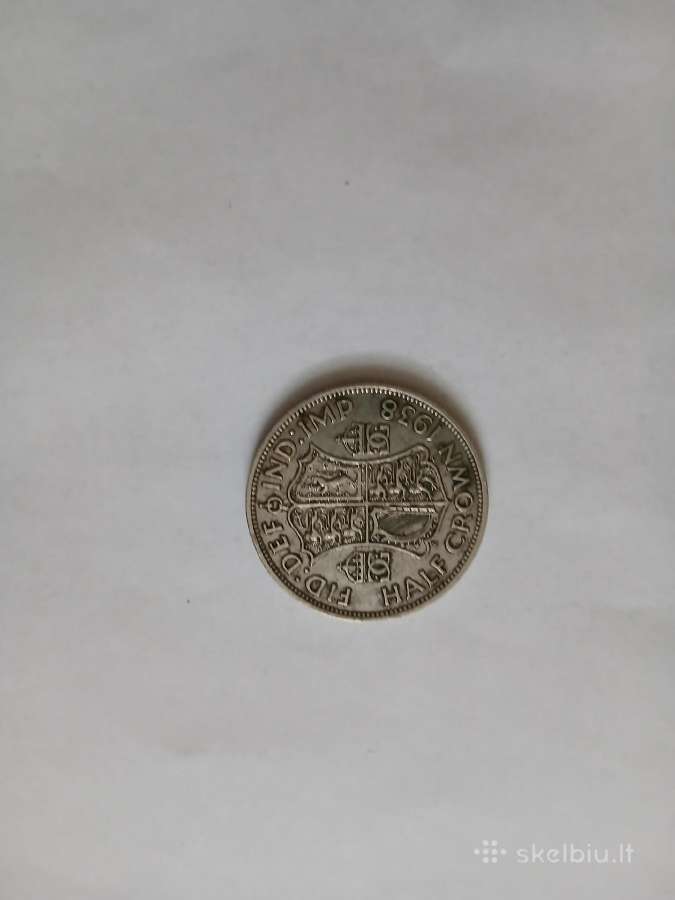 Sidabras UK 1/2 Crown 1938
