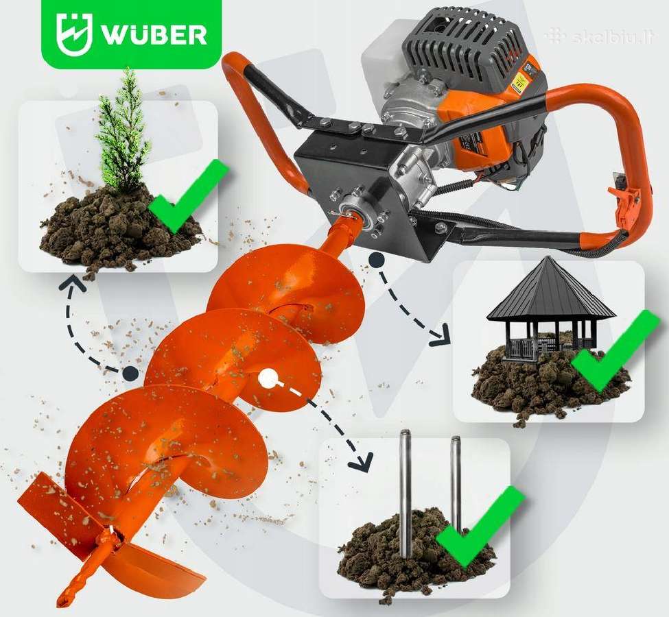 Benzininis žemės gražtas Wuber su trim grąžtais - nuotraukos Nr. 5