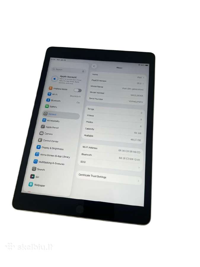 iPad (9th Generation) 64gb + 3 mėn. garantija - nuotraukos Nr. 3