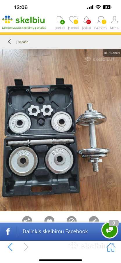 Hanteliai 2x10kg lagamine