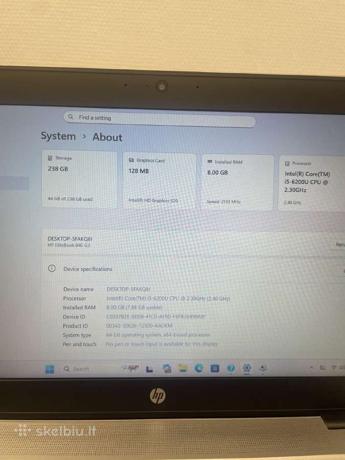 Hp Elitebook 840 G3 i5-6200u 8gb RAM 256gb SSD - nuotraukos Nr. 7