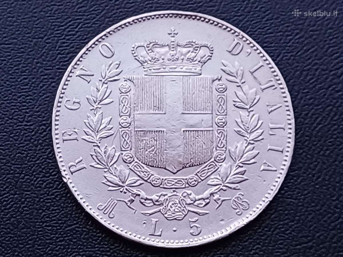 5 liros 1874m. Italija sidabras 900