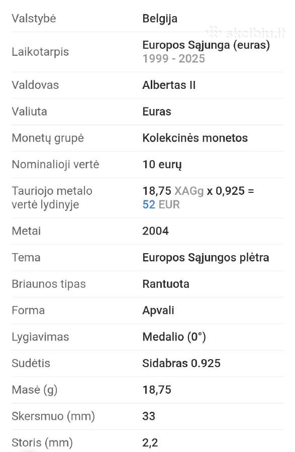 10 euro 2004m. Belgija sidabras 925 - nuotraukos Nr. 3