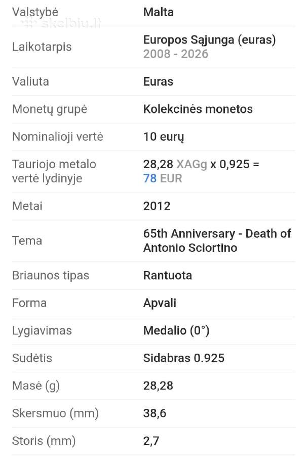 10 euro 2012,13m. Malta sidabras 925 - nuotraukos Nr. 7