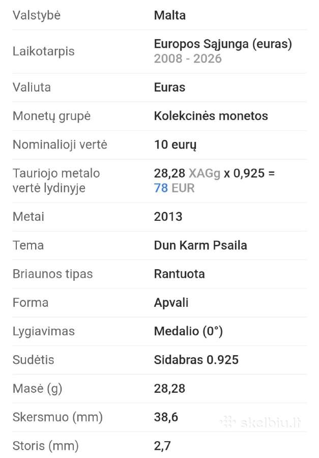 10 euro 2012,13m. Malta sidabras 925 - nuotraukos Nr. 8