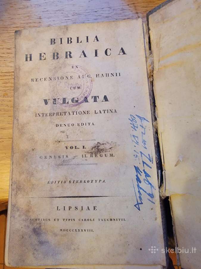 1838 m.knyga " Biblia Hebraica" - nuotraukos Nr. 2
