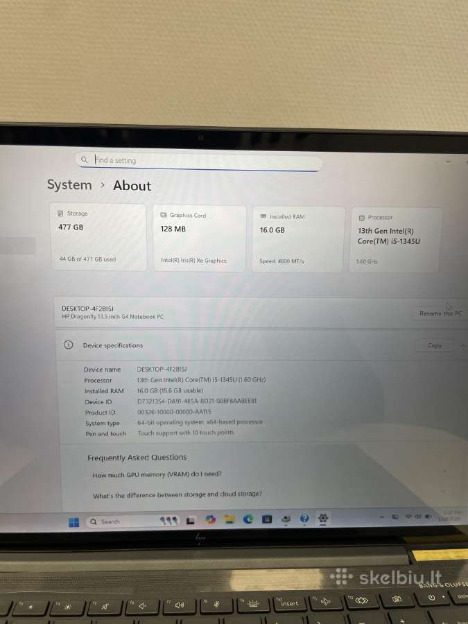 Hp Dragonfly G4 i5-1345u 16gb RAM 512 GB SSD - nuotraukos Nr. 9