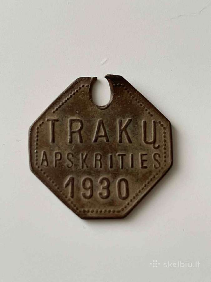 Traku Apskrities Suns Zetonas 1930m, Kastinis