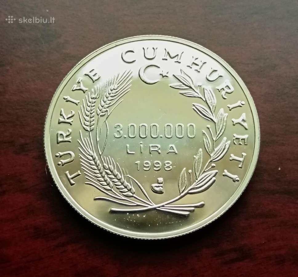 Sidabrinė 1998 m. Turkijos kolekcinė moneta - nuotraukos Nr. 2