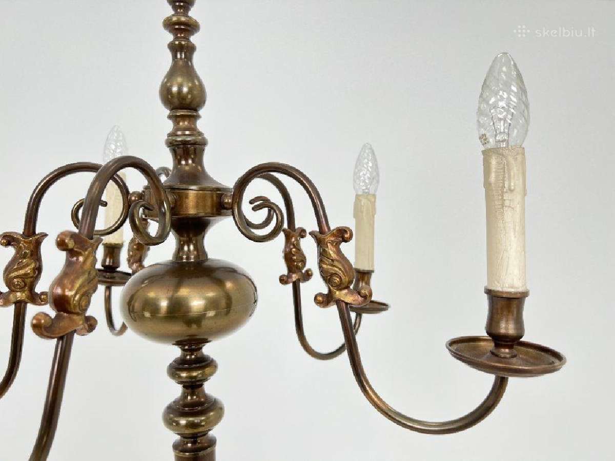 Žalvarinis pastatomas penkių šakų šviestuvas - nuotraukos Nr. 6