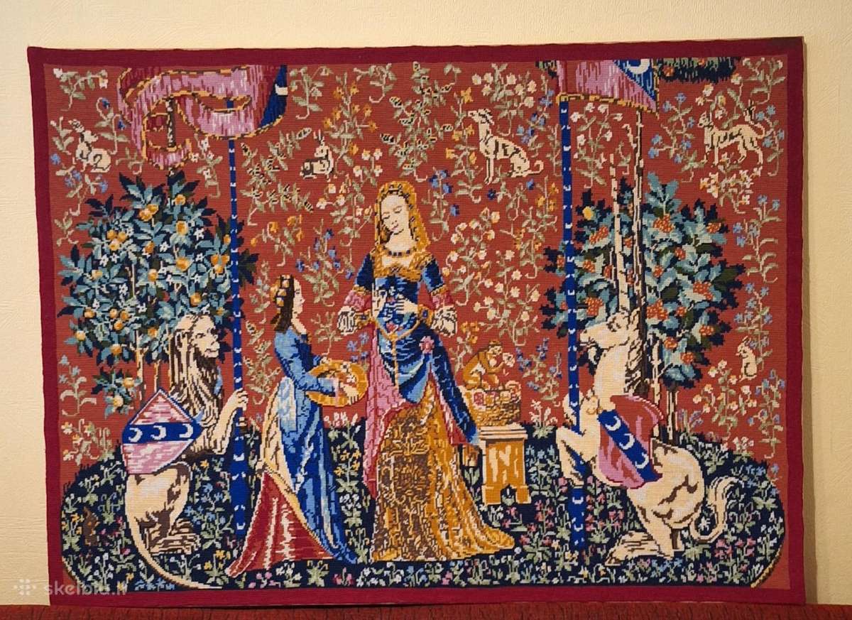 Kryželiu siūtas paveikslas „La Dame la Licorne“