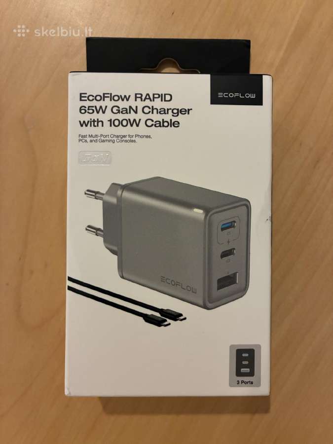 Ecoflow Rapid 65 W Gan charger su laidu