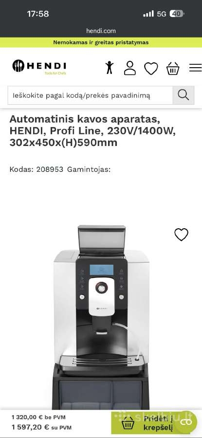 Automatinis Kavos Aparatas Profi Line Silver Hend - nuotraukos Nr. 2