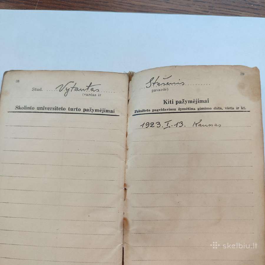 Tarpukario Vdu studijų knygelė ir liudijimas 1940 - nuotraukos Nr. 3